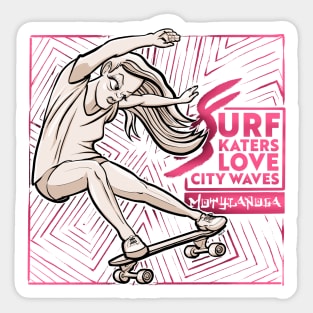 Surfskaters love city waves Sticker